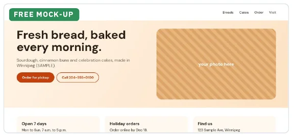 Sample 'after' mock-up: a clean, modern homepage for the fictional Example Bakery