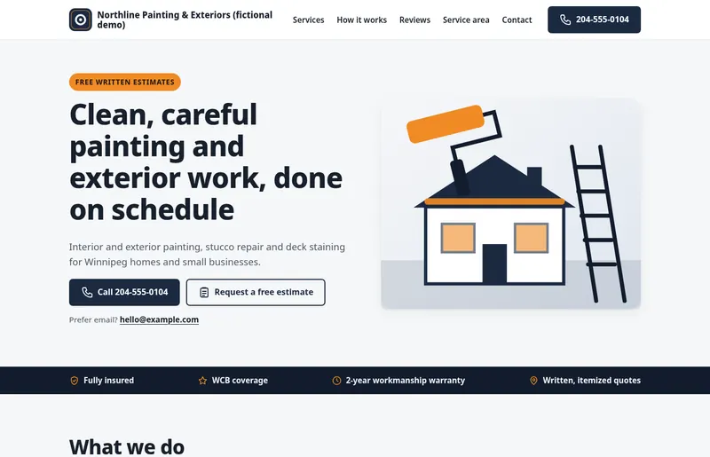 Sample homepage for a fictional painting contractor, Northline Painting